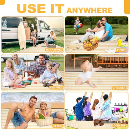 G GOOD GAIN Picnic Blankets Waterproof - Extra Large Outdoor Blanket Sand Free Foldable with Carry Strap for Beach, Camping, Park Grass, Hiking, Travel, Concerts, Indoor(Bumblebee) - color: Bumblebee Yellow