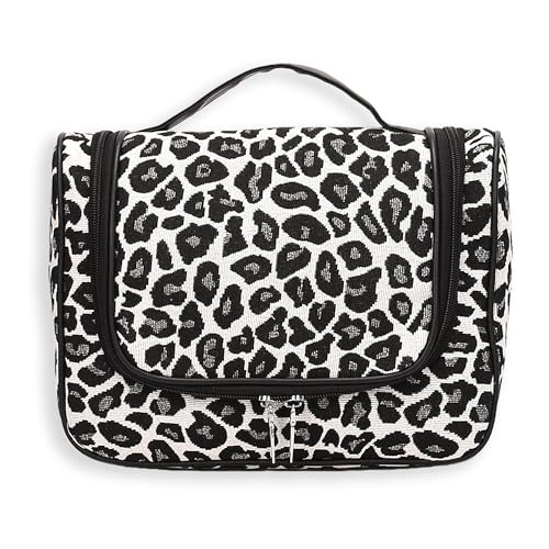 Vintage Makeup Bag for Women Portable Retro Checkered Pattern Cosmetic Organizer Patchwork Style Pillow Storage Pouch Skincare Storage Bag Large Capacity Elegant Handbag (Black Leopard-M) - color: Black Leopard-M
