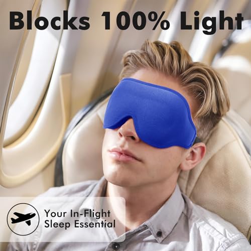 Sleep Eye Mask for Men Women, Weighted Sleeping Mask for Side Sleeper, Travel Blackout Night Blindfold Eye Shade Cover with Adjustable Strap (Sapphire) - color: Sapphire
