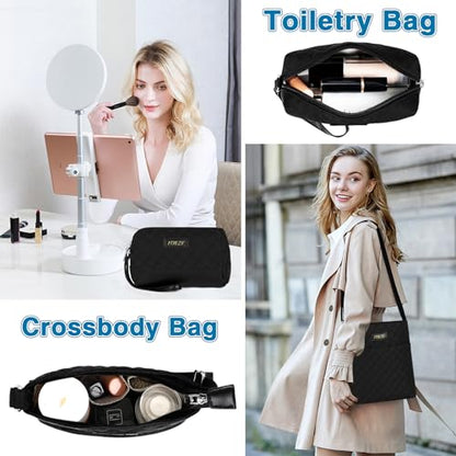 ITIEZY Weekender Overnight Bag for Women - Large Travel Duffel Bag with Shoe Compartment, Gym Duffel Bag Hospital Bag Carry On Tote Bags for Airplanes with Crossbody Bag Toiletry Bag 3Pcs Set - color: 9-black
