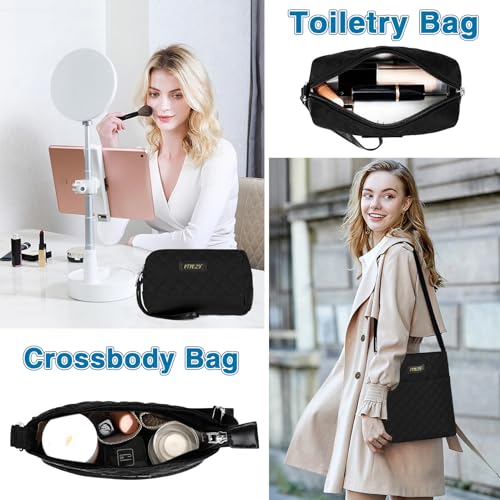ITIEZY Weekender Overnight Bag for Women - Large Travel Duffel Bag with Shoe Compartment, Gym Duffel Bag Hospital Bag Carry On Tote Bags for Airplanes with Crossbody Bag Toiletry Bag 3Pcs Set - color: 9-black