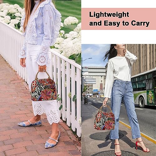 EurCross Aesthetic Lunch Box Bag for Women Daily Use,Boho Stylish Elegant Canvas Insulated Adult Lunch Bento Box Tote Bag - color: Boho-red
