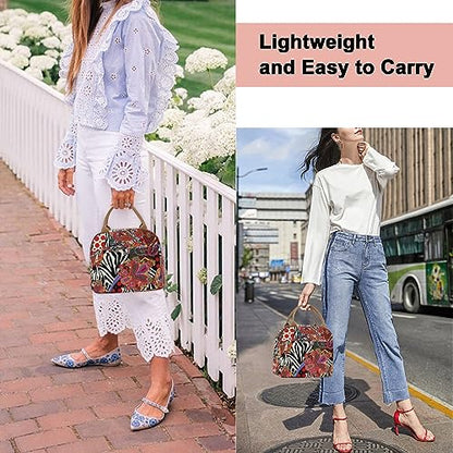 EurCross Aesthetic Lunch Box Bag for Women Daily Use,Boho Stylish Elegant Canvas Insulated Adult Lunch Bento Box Tote Bag - color: Boho-red