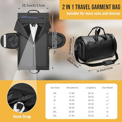 Convertible Garment Bag, Carry on Garment Duffel Bag with Shoulder Strap, Men's Women's Travel Clothing Bag with Shoe Compartment, 2-in-1 Hanging Suitcase Suit Business Travel Bag (Black) - color: Black