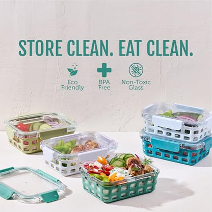Ello Duraglass 3.4 Cup Meal Prep Sets 10Pc, 5 Pack Set- Glass Food Storage Container with Silicone Sleeve and Airtight BPA-Free Plastic Lids, Dishwasher, Microwave, and Freezer Safe, Olive Tree - color: Olive Tree
