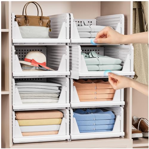 5 Pack Stackable Closet Storage Basket - Stackable Storage Bins, Multifunctional & Foldable Closet Organizer Waterproof, Wardrobe Cupboard Space-Saving Hat Storage Drawer Organizer, White - size: 5 Pack White