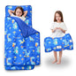 Lasoftan Toddler Nap Mat with Pillow and Blanket, Extra Large Rolled Napping Mats,Slumber Bags for Boys Girls,Kids Sleeping Bag for Daycare, Preschool Travel Camping - color: Blue Dinosaurs