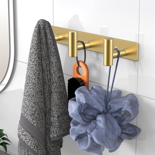 VAEHOLD Hat and Coat Wall Mount Rack - Hooks for Robes, Bags, Keys, and Towels - Bathroom Towel Hanger Organizer (Gold, “T“ Shape 3 Hooks 1 Pack) - color: Gold, size: “T“ Shape 3 Hooks 1 Pack