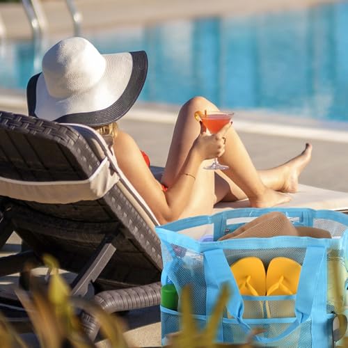 CaCTOUR Large Beach Bag Women,Beach Bags Waterproof Sandproof with Zipper Wet Pocket,Beach Tote Pool Bag for Swim Gym Travel - color: Mesh Blue