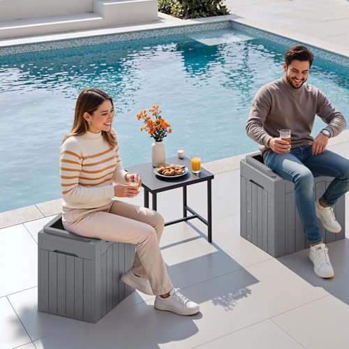 Devoko 30 Gallon Resin Deck Box 2 Pack Outdoor Indoor Waterproof Storage Box for Patio Furniture Pool Accessories Storage for Cushion Garden Tools (Grey, 2 Pack) - color: Grey, size: 30 Gallon 2 Pack