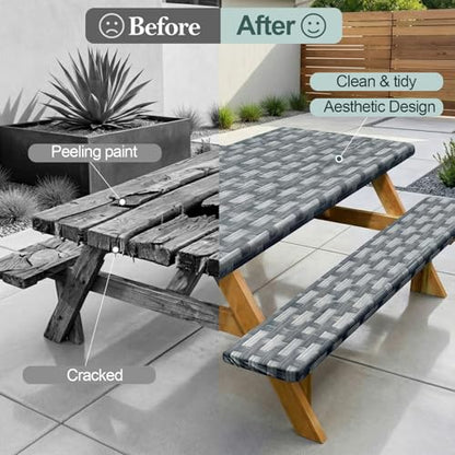 Picnic Table Cover with Bench Covers Camping Essentials Waterproof Windproof Camping Tablecloth with Drawstring Bag, Fitted Rectangle Tables and Seats, 72in, Dark Gray - color: Dark Gray, size: 72in