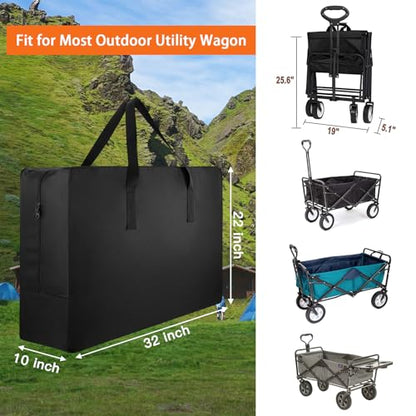 Black Storage Bag for Wagon, 32 Inch Water Resistant Sports Duffel, Protective Cover, Folding Outdoor Travel Equipment Zipper Bag for Strollers, Garden Cart, Camping