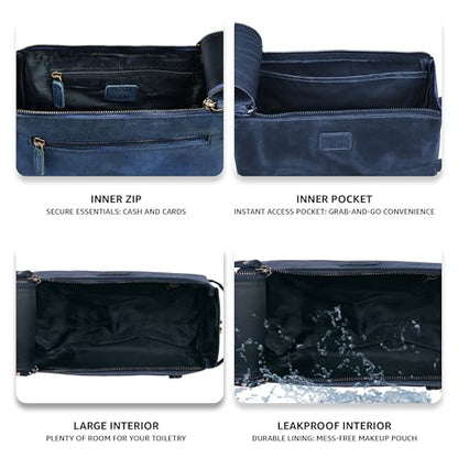 LEATHER VILLAGE Genuine Leather Travel Toiletry Bag - Water-Resistant Dopp Kit for Toiletries, Large Shaving Bag & Bathroom Organizer - Gift for Men & Women - Royal Blue - color: Royal Blue