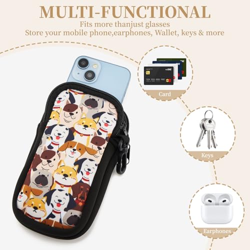 QIUTIMIY Sunglasses Soft Case Zipper Double Eyeglass Case with 2 Compartments 1 Belt Clip - color: Dog