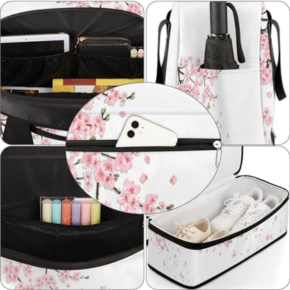 Travel Duffle Bags With Shoes Compartment for Women Men Japanese Flower Lightweigh Sports Tote Gym Bag Cherry Blossoms Foldable Canvas Weekender Overnight Carry On Luggage Handle Bag - color: A01:Japanese Flower