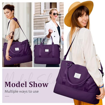 Weekender Bags for Women,Personal Item Travel Bag with Shoes Compartment,Overnight Travel Duffel Bag with Toiletry Bag - color: Dark Purple, size: Large