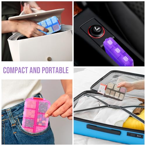 4 Pack Weekly Pill Organizer 2 Times a Day with Label, 14 Compartments Foldable Am Pm 7 Day Week Medicine Box Pocket Portable Daily Travel Pill Case Dispenser for Vitamin Fish Oil Supplement - color: Blue, Pink, Purple, Gray