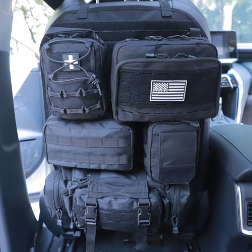 Universal Tactical Seat Back Organizer Vehicle Molle Panel Organizer Storage Bag with 5 Detachable Molle Pouch for All Vehicel Such as Jeep,Truck,SUV, Car, Ford,Chevy etc - color: Upgraded-C-Black