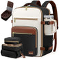 LOVEVOOK Travel Backpack For Women,50L Carry On Backpack Flight Approved,TSA Personal Item Travel Bag Fits 18 Inch Laptop,Business Weekender Overnight Daypack with Toiletry Bag and Cube,White brown - color: Black and White and Brown, size: 18 Inch-50L-4Pc