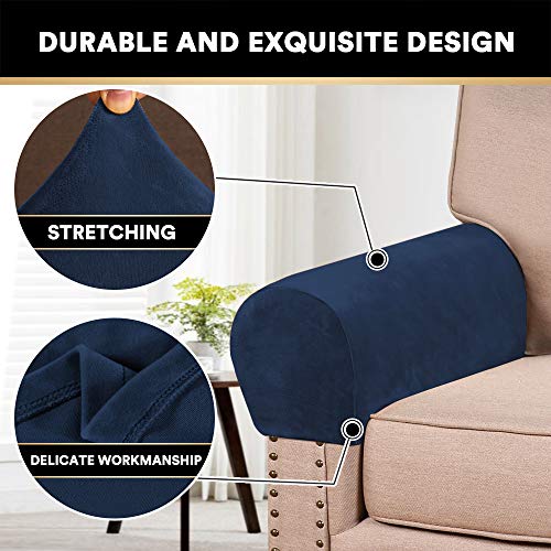 PrinceDeco 2 Pack Thick Velvet Stretch Armrest Covers for Chairs and Sofas Armchair Covers for Arms Couch Arm Covers Armrest Covers for Sofa Non Slip, Navy - color: Navy