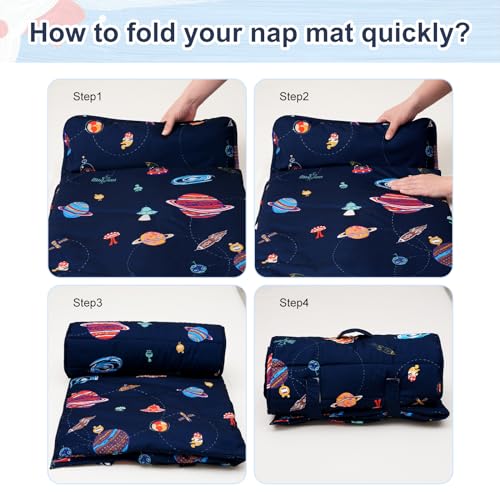 PHF Soft Toddler Nap Mat with Removable Pillow, Rollup Design Kids Sleeping Mat, Slumber Bags for Boys, 50"x20" Toddler Sleeping Bag for Daycare Preschool Travel Camping, Space - color: Space