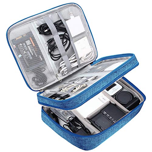 SELLYFELLY Electronic Bag Travel Cable Accessories Bag Waterproof Double Layer Electronics Organizer Portable Storage Case for Cable, Cord, Charger, Phone, Adapter, Power Bank, Kindle, Hard Drives - color: Sky Blue