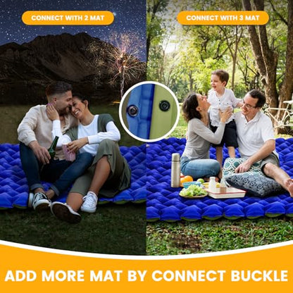 4-Inch Inflatable Camping Sleeping Pad with Built-in Foot Pump & Pillow, Side Sleeper Support, Stays Firm Overnight, Compact for Backpacking, Car Camping & Outdoor Gatherings - color: Royal Blue+green