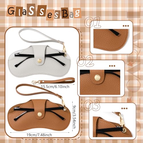 2 Pcs Soft Leather Sunglasses Bags Travel Glasses Storage Case Portable Eyeglasses Pouch with Wrist Strap - color: Grey Brown