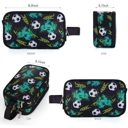 Kids Toiletry Bag for Boys, Travel Toiletry Bag for Little Young Boys Waterproof Hanging Wash Bag Toddler Traveling Toiletries, Soccer Balls Black - color: Black Soccer