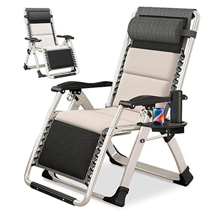 NAIZEA Padded Zero Gravity Chair, Folding Outdoor Lounge Chairs, Adjustable Reclining Camping Chairs with Cup Holder, Ergonomic Patio Lawn Chair for Balcony Beach Deck Yard - color: Ivory White, style: Zero Gravity Chair