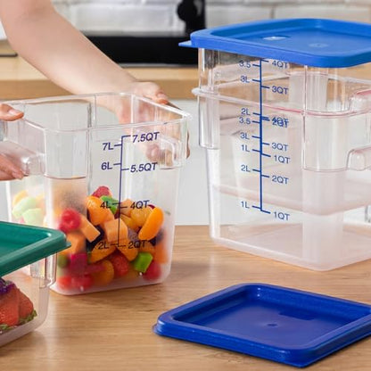 Lallisa 4 Pcs 8qt & 4qt Clear Food Storage Containers with Lids Handles and Scales, Stackable Plastic Square Food Storage Containers for Dough Proofing Baking Kitchen Restaurant(Blue) - color: Blue