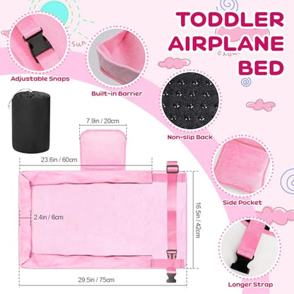 omzer Toddler Airplane Bed - Airplane Seat Extender for Kids - Barrier Designed Flyaway Kids Bed Airplane with Pockets - Portable Plane Bed Foot Rest for Flights Travel Essentials Pink - color: Pink