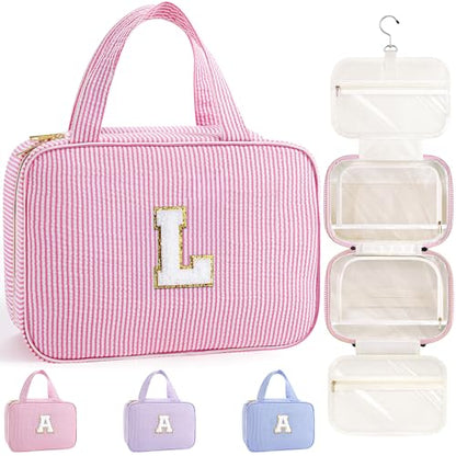 TOPEAST Travel Hanging Toiletry Bag, Personalized Initial Toiletry Pouch, Birthday Gifts for Women Mom Daughter Sister Friends, Cruise Essentials, Pink L - color: Pink, style: L