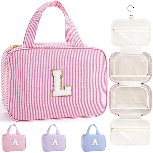 TOPEAST Travel Hanging Toiletry Bag, Personalized Initial Toiletry Pouch, Birthday Gifts for Women Mom Daughter Sister Friends, Cruise Essentials, Pink L - color: Pink, style: L