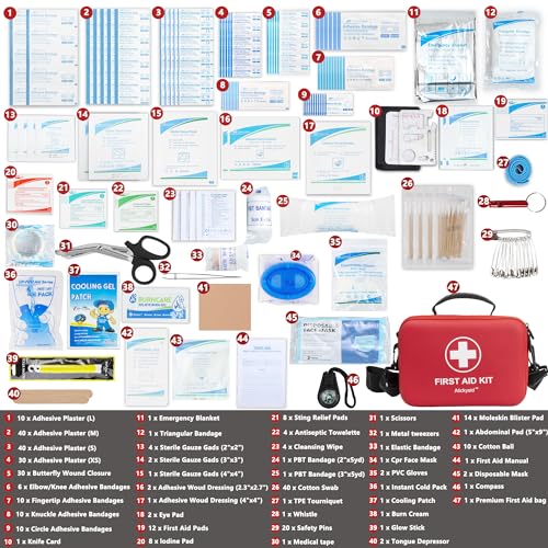 First Aid Kit 340 Piece, Premium Waterproof Hard Shell Medical Kit for Car, Home, Office, Travel, Camping, Sports, Outdoor, School - Emergency First Aid Supplies and Survival Kit - size: 340 Pieces