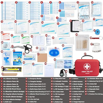 First Aid Kit 340 Piece, Premium Waterproof Hard Shell Medical Kit for Car, Home, Office, Travel, Camping, Sports, Outdoor, School - Emergency First Aid Supplies and Survival Kit - size: 340 Pieces