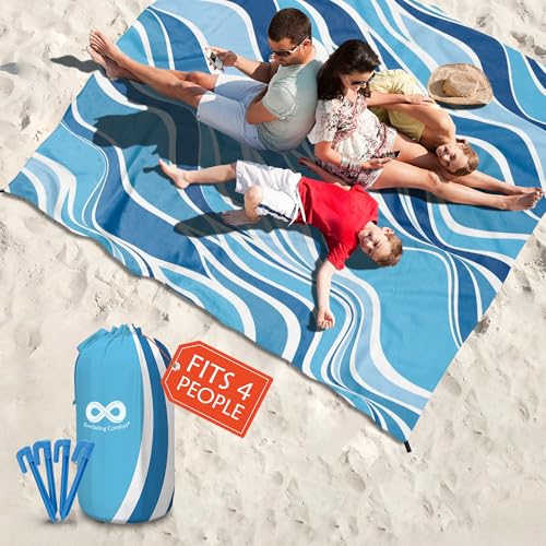 Everlasting Comfort Large Beach Blanket Waterproof & Sandproof - 80" x 80"/ 6.7ft x 6.7ft - Lightweight Picnic Mat, Camping Necessities for 4 People - Accessories for Outdoor Festivals - Blue - color: Blue, size: 6.7ft x 6.7ft (1-4 People)