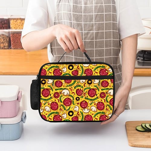 Pizza Lunch Bag Insulated Reusable Lunch Box Cooler Thermal Tote Bag For Teenage Boys Girls School Beach - color: Pizza