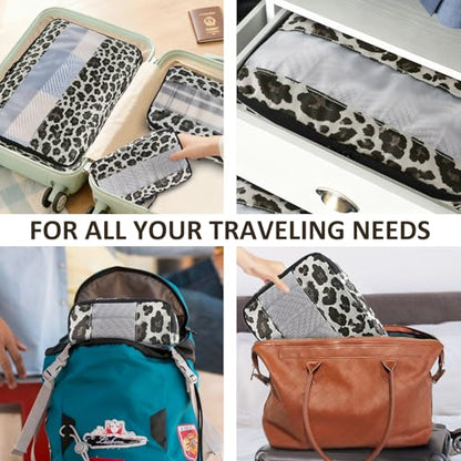 U+U 5 Set Packing Cubes for Travel Essentials Ultralight Luggage Packing Organizers with Laundry Bag and Shoe Bag for Vacation, Business Trip and Camping (Leopard) - color: Leopard