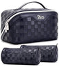 BOYATU Travel Makeup Bag Organizer: 3 Pcs Set Large Capacity Cosmetic Bags Holds 10–20 100ml Full-Size Bottles - 180°Open-Flat Make up Case 3-sec touch-up - Toiletry Bag Gift women (03-A-Dark Blue) - color: 01-G-Dark Blue