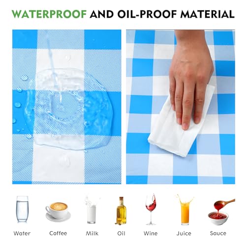 Picnic Table Cover with Bench Covers, Fitted 6ft Waterproof Tablecloth Set for Outdoor Camping & RV - Includes 1 Table Cover & 2 Bench Covers with Drawstring Storage Bag, 30"x72", White Blue Grid - color: White Blue Grid