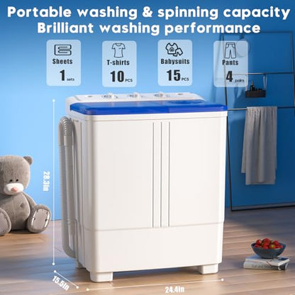 Auertech Portable Washing Machine, 20lbs Twin Tub Washer Mini Compact Laundry Machine with Drain Pump, Semi-automatic 12lbs Washer 8lbs Spinner Combo for Dorms, Apartments, RVs - size: 20lbs Capacity