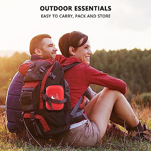 Mini First Aid Kit - 120 Piece Small Waterproof Hard Shell Medical Kit for Car, Home, Office, Travel, Camping, Sports, Outdoor, School - Emergency First Aid Supplies and Survival Kit (Red) - color: Red
