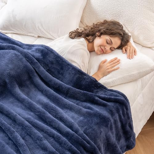 Berkshire Blanket Classic Extra-Fluffy™ Plush Blanket King Size, Soft Fuzzy Fluffy Long Hair Blanket for Couch Sofa Bed, Atlantis Dark Blue, 90x108 Inches - color: Atlantis Blue, size: King/Cal King