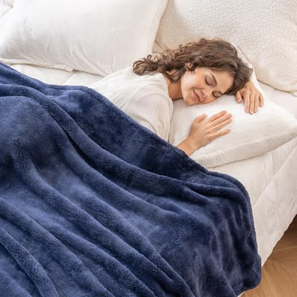 Berkshire Blanket Classic Extra-Fluffy™ Plush Blanket King Size, Soft Fuzzy Fluffy Long Hair Blanket for Couch Sofa Bed, Atlantis Dark Blue, 90x108 Inches - color: Atlantis Blue, size: King/Cal King