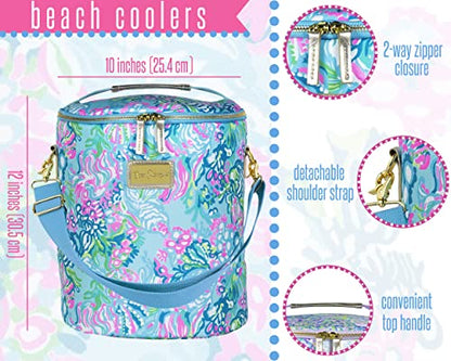 Lilly Pulitzer Insulated Soft Beach Cooler with Adjustable/Removable Strap and Double Zipper Close - color: Aqua La Vista