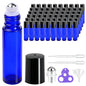 PrettyCare 60 Pack, Bulk 10 ml Essential Oil Roller Bottles with Stainless Steel Roller Ball - Bulk Refillable Leak-proof Empty Thick Blue Glass Roll on Bottles with Black Caps for Travel, Perfume - color: Blue with Black Cap, size: 60 Pack