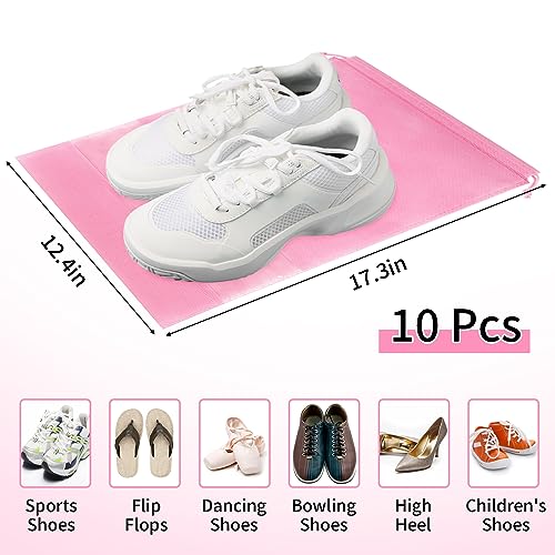 Large Pink Travel Shoe Bags - 10 Pcs, Non-Woven Drawstring with Clear Window (12.6" X 17.3") - color: Pink, style: 10 Pack
