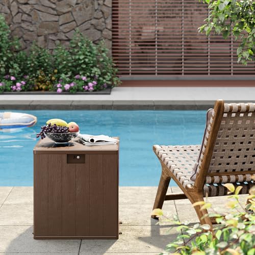 80 Gallon Resin Deck Box, Large Waterproof Outdoor Storage Box with Lockable Lid & UV Resistant, Storage Container for Patio Furniture Cushions, Garden, Backyard, and Poolside，Brown