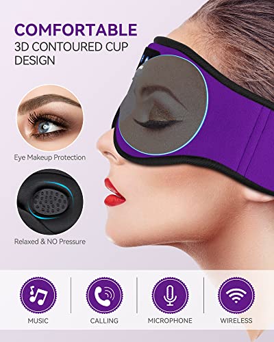 MUSICOZY 3D Bluetooth Sleep Mask with HD Stereo Sound, Wireless Sleep Headphones for Side Sleepers, Music Headband Eye Mask for Sleeping, Relaxation, Travel, Yoga, Cool Gadgets for Women Mom Girls - color: Grape Purple